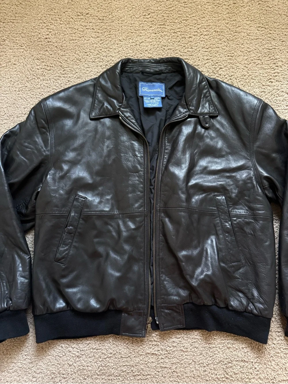 Faconnable Men's Black Leather Bomber Jacket